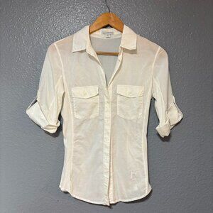 White Cotton James Perse Button-Up Blouse, Size M